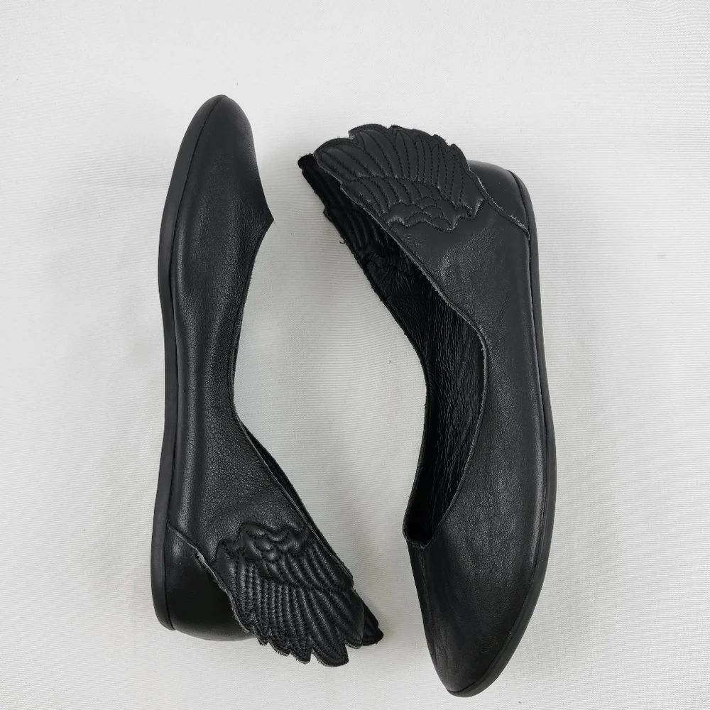 Jeremy Scott x Adidas Winged Ballet Flats Black Leather Size 9 - Picture 2 of 9